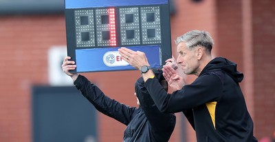 111025 - Accrington Stanley v Newport County - Sky Bet League 2 - Newport manager David Hughes directs with 1 minute to go in the 1st half