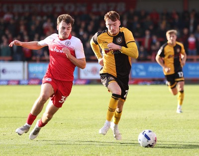 111025 - Accrington Stanley v Newport County - Sky Bet League 2 - Michael Spellman of Newport and Connor O'Brien of Accrington