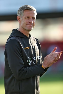 111025 - Accrington Stanley v Newport County - Sky Bet League 2 - Newport manager David Hughes applauds travelling fans