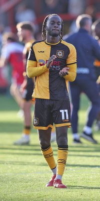 111025 - Accrington Stanley v Newport County - Sky Bet League 2 - team led by Cameron Antwi of Newport applaud travelling fans