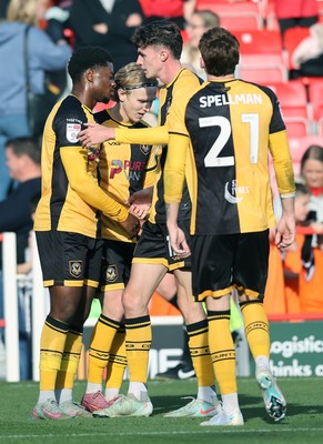 111025 - Accrington Stanley v Newport County - Sky Bet League 2 - Bobby Kamwa of Newport is congratulated by Joe Thomas of Newport