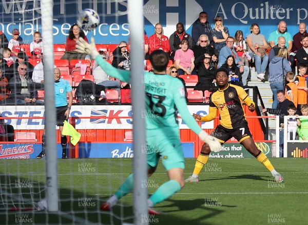 111025 - Accrington Stanley v Newport County - Sky Bet League 2 - Bobby Kamwa of Newport scores the 1st goal past Goalkeeper Olly Wright of Accrington