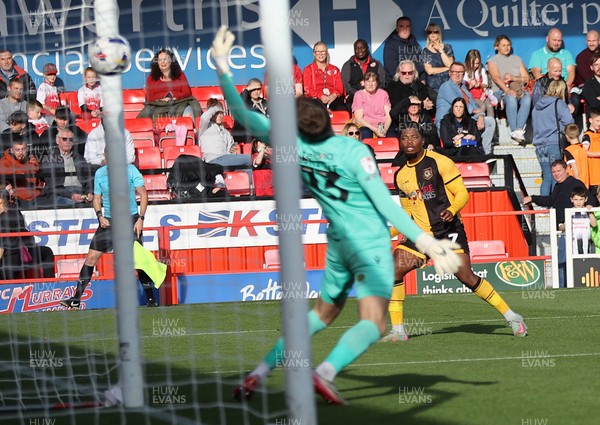 111025 - Accrington Stanley v Newport County - Sky Bet League 2 - Bobby Kamwa of Newport scores the 1st goal past Goalkeeper Olly Wright of Accrington