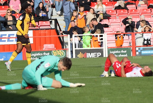 111025 - Accrington Stanley v Newport County - Sky Bet League 2 - Bobby Kamwa of Newport scores the 1st goal past Goalkeeper Olly Wright of Accrington leaving him and Isaac Sinclair of Accrington floored