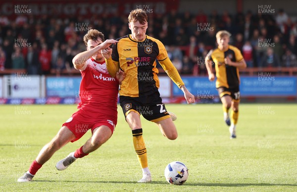 111025 - Accrington Stanley v Newport County - Sky Bet League 2 - Michael Spellman of Newport and Connor O'Brien of Accrington