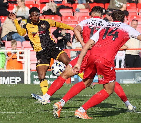 111025 - Accrington Stanley v Newport County - Sky Bet League 2 - Bobby Kamwa of Newport puts the ball in the net with the help from Isaac Sinclair of Accrington
