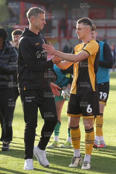 111025 - Accrington Stanley v Newport County - Sky Bet League 2 - Newport manager David Hughes and Ciaran Brennan of Newport at the end of the match