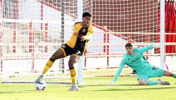 111025 - Accrington Stanley v Newport County - Sky Bet League 2 - Missed chance for Bobby Kamwa of Newport