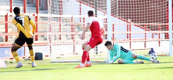111025 - Accrington Stanley v Newport County - Sky Bet League 2 - Missed chance for Bobby Kamwa of Newport
