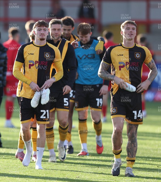 111025 - Accrington Stanley v Newport County - Sky Bet League 2 - team led by Michael Spellman of Newport and Kai Whitmore of Newport applaud travelling fans