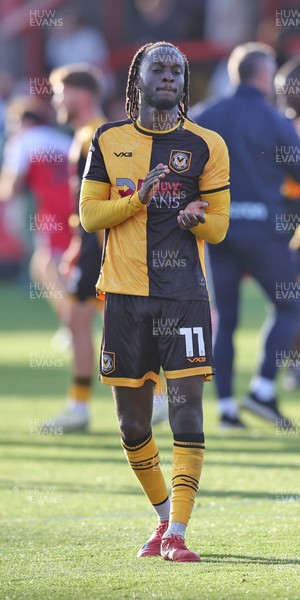 111025 - Accrington Stanley v Newport County - Sky Bet League 2 - team led by Cameron Antwi of Newport applaud travelling fans