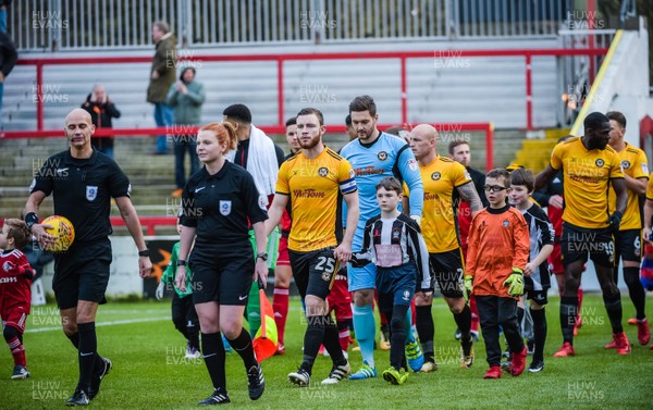 181117 - Accrington Stanley v Newport County - Sky Bet League 2 - Newport County defender Mark O'Brien (25) leads out his side