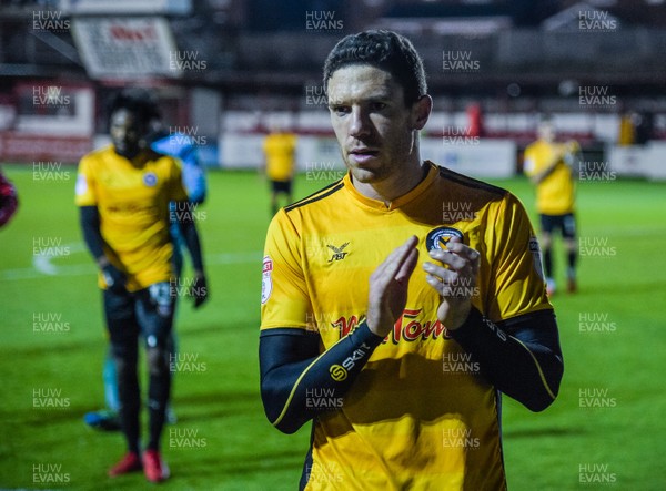 181117 - Accrington Stanley v Newport County - Sky Bet League 2 - Newport County defender Ben Tozer (12) applauds the traveling fans after his sides 1-1 draw