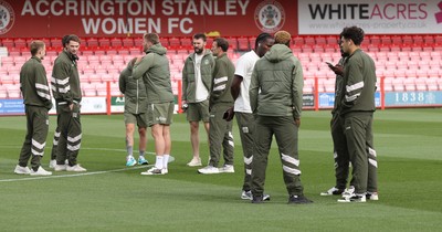 190926 - Accrington Stanley v Newport County - Sky Bet League 2 - Team before the match on the pitch