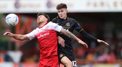 190926 - Accrington Stanley v Newport County - Sky Bet League 2 - Joe Thomas of Newport and Tyler Walton of Accrington