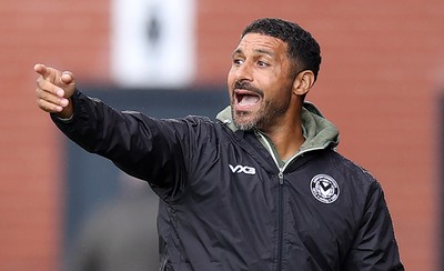 190926 - Accrington Stanley v Newport County - Sky Bet League 2 - Hayden Mullins manager of Newport County directs his players in the 2nd half