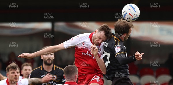 190926 - Accrington Stanley v Newport County - Sky Bet League 2 - Joe Anderson of Accrington and Christian Doidge of Newport head the ball