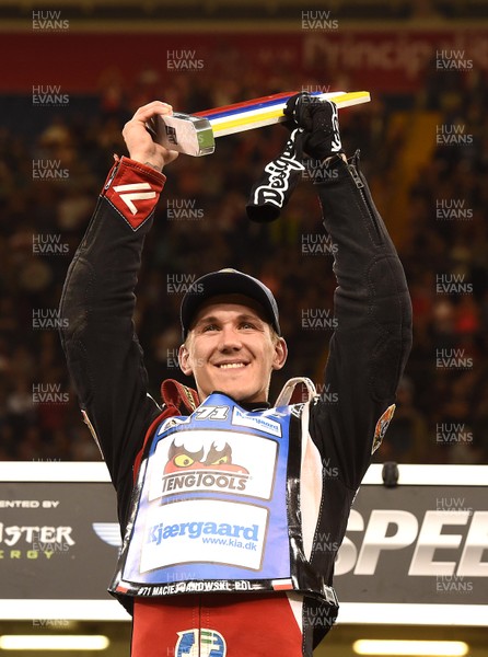 220717 - Adrian Flux British FIM Speedway Grand Prix 2017 - Maciej Janowski celebrates winning British FIM Speedway Grand Prix 2017