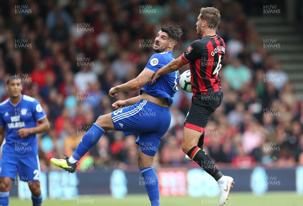 110818 - AFC Bournemouth v Cardiff City, Premier League - Callum Paterson of Cardiff City and Dan Gosling of Bournemouth compete for the ball