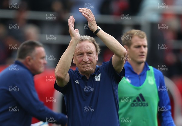 110818 - AFC Bournemouth v Cardiff City, Premier League - Cardiff City manager Neil Warnock applauds the Cardiff fans at the end of the match