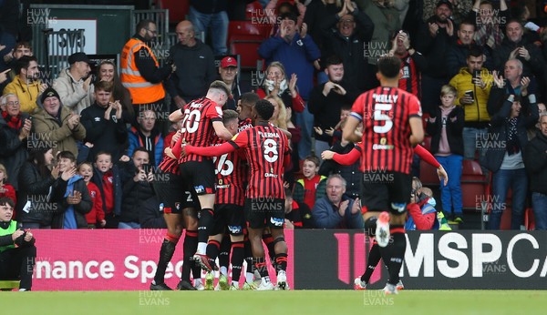061121 - AFC Bournemouth v Swansea City, Sky Bet Championship - Players celebrate with Dominic Solanke of Bournemouth after he scores the opening goal