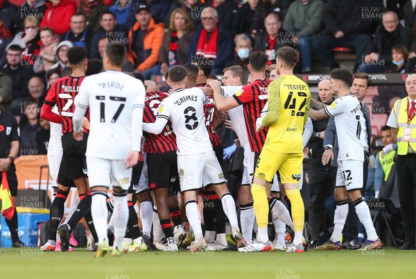 061121 - AFC Bournemouth v Swansea City, Sky Bet Championship - Players from both team come to blows in front of the technical areas in the first half