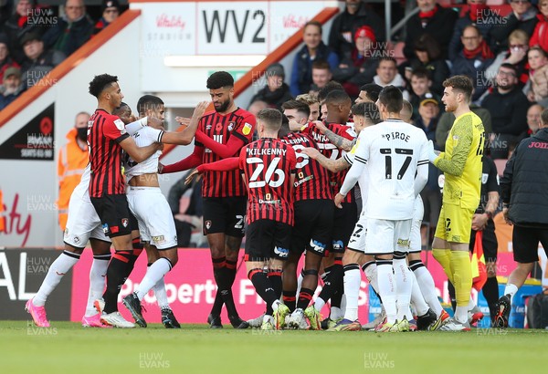 061121 - AFC Bournemouth v Swansea City, Sky Bet Championship - Players from both team come to blows in front of the technical areas in the first half