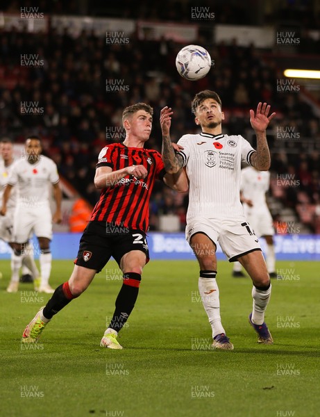 061121 - AFC Bournemouth v Swansea City, Sky Bet Championship - Jamie Paterson of Swansea City and Gavin Kilkenny of Bournemouth compete for the ball