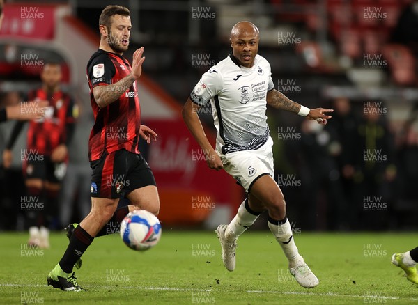 160321 - AFC Bournemouth v Swansea City - SkyBet Championship - Andre Ayew of Swansea City is challenged by Jack Wilshere of Bournemouth