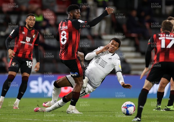 160321 - AFC Bournemouth v Swansea City - SkyBet Championship - Morgan Whittaker of Swansea City is tackled by Jefferson Lerma of Bournemouth