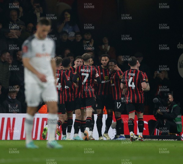 250124 - AFC Bournemouth v Swansea City - FA Cup Fourth Round - Bournemouth celebrate their opening goal