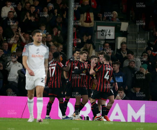 250124 - AFC Bournemouth v Swansea City - FA Cup Fourth Round - Bournemouth celebrate their second  goal