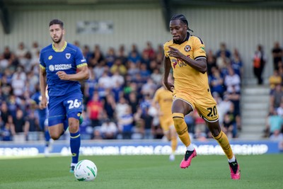 080826 - AFC Wimbledon v Newport County - Carabao Cup First Round - Yahya Bamba of Newport County in action