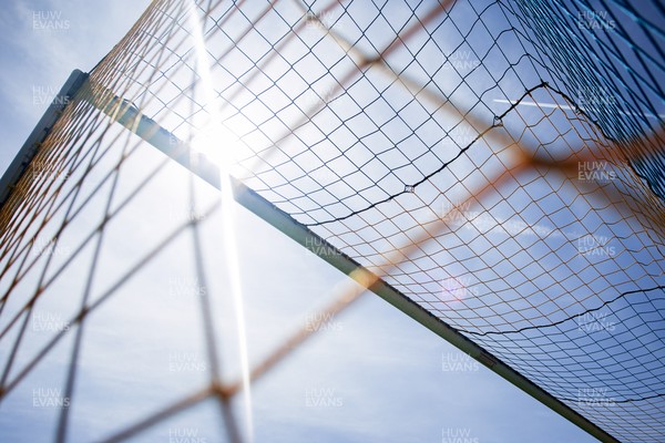 080826 - AFC Wimbledon v Newport County - Carabao Cup First Round - A general view of Plough Lane yellow and blue goal net