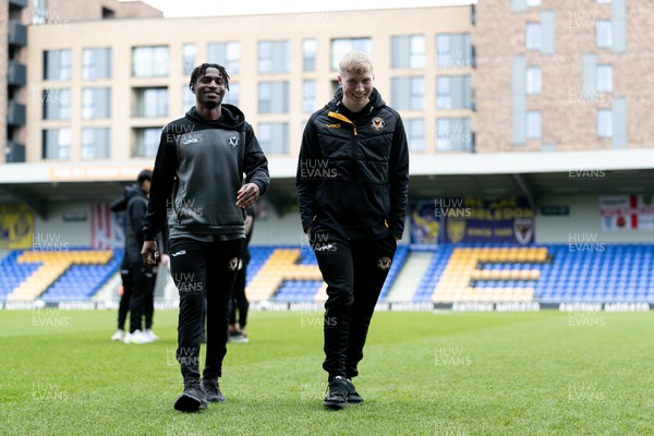 160324 - AFC Wimbledon v Newport County - Sky Bet League 2 - Players of Newport County AFC walk the pitch prior to the kick off