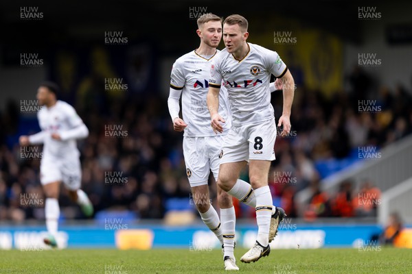 160324 - AFC Wimbledon v Newport County - Sky Bet League 2 - Bryn Morris of Newport County AFC celebrates with his teammate Matthew Baker of Newport County AFC after scoring his side�s first goal