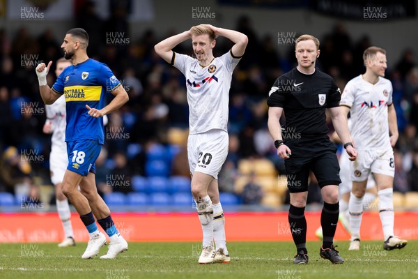 160324 - AFC Wimbledon v Newport County - Sky Bet League 2 - Harry Charsley of Newport County AFC reacts after missing a chance