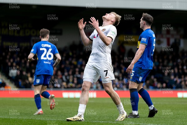 160324 - AFC Wimbledon v Newport County - Sky Bet League 2 - Will Evans of Newport County AFC reacts after missing a chance