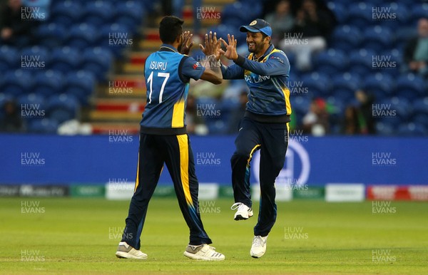 040619 - Afghanistan v Sri Lanka - ICC Cricket World Cup 2019 - Dimuth Karunaratne of Sri Lanka celebrates running out Najibullah Zadran