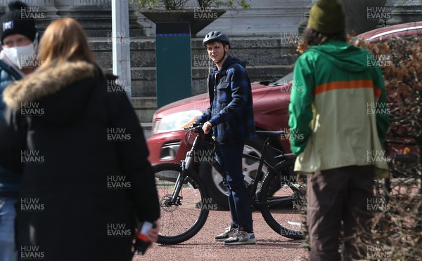 080321 - Alex Rider Filming, Cardiff - Actor Otto Farrant, who plays the title role in Alex Rider, on his bike along with co-star Brenock O'Connor who plays Tom Harris, during filming of the second series of the Amazon Prime series in Cardiff