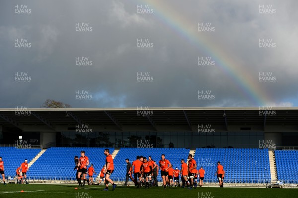 040717 - New Zealand All Blacks Rugby Training - All Black players train under a rainbow