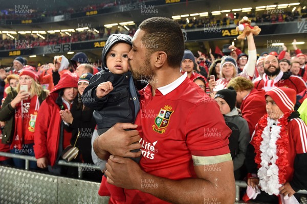 080717 - All Blacks v British & Irish Lions - Third Test - Taulupe Faletau of British & Irish Lions with his son Israel at the end of the game