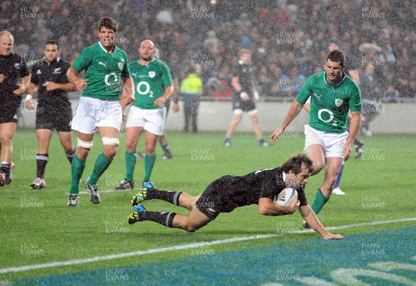 Conrad Smith scores a try during the 1st Rugby Union test match, All Blacks v Ireland at Eden Park, Auckland, New Zealand on Saturday 9 June 2012 