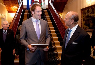 29.04.10 - Wales rugby star Alun-Wyn Jones receives his Duke of Edinburgh Gold Award from HRH Duke of Edinburgh at a presentation ceremony at The Mansion House, Cardiff 