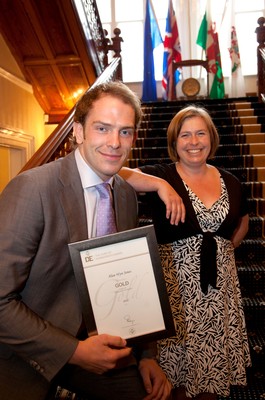 29.04.10 - Wales rugby star Alun-Wyn Jones with Stephanie Price, Duke of Edinbugh Award Director for Wales, after he received his Duke of  Edinburgh Gold Award from HRH Duke of Edinburgh at a presentation ceremony at The Mansion House, Cardiff 