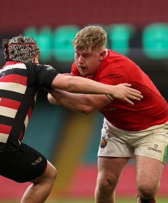 170426 - Amman United v Pontypool United, Road to Principality Finals, Boys U18 Cup Final - Hefin Davies of Amman United is tackled short of the line