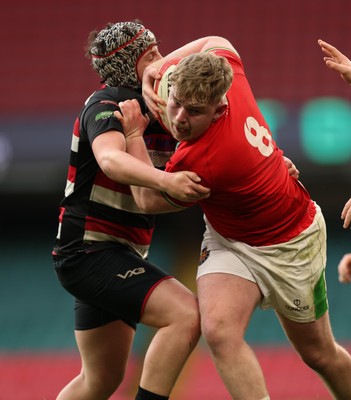 170426 - Amman United v Pontypool United, Road to Principality Finals, Boys U18 Cup Final - Hefin Davies of Amman United is tackled short of the line