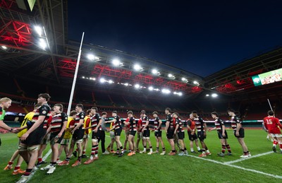 170426 - Amman United v Pontypool United, Road to Principality Finals, Boys U18 Cup Final - Players congratulate each other at the end of the match