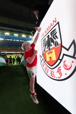 170426 - Amman United v Pontypool United, Road to Principality Finals, Boys U18 Cup Final - Player of the Match Cole Lacey of Amman United celebrates the win