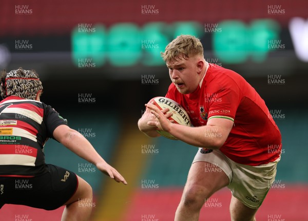 170426 - Amman United v Pontypool United, Road to Principality Finals, Boys U18 Cup Final - Hefin Davies of Amman United is tackled short of the line